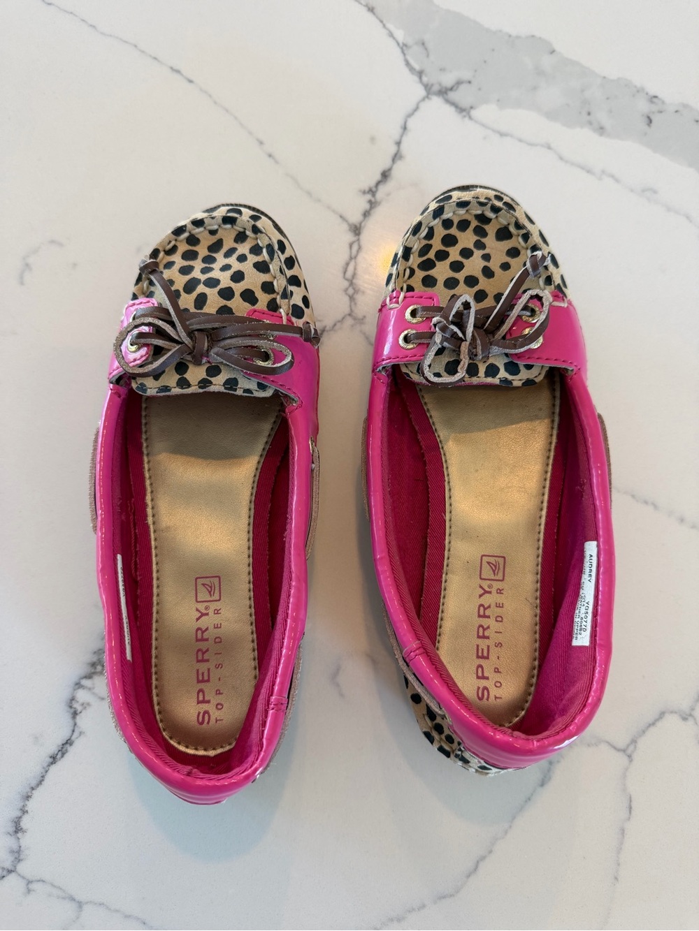 Sperry Top-Sider Girls Hot Pink & Leopard Print Moccasin Loafers